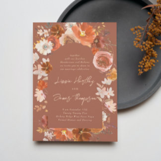 Modern Terracotta Desert Floral Boho Arch Wedding Invitation