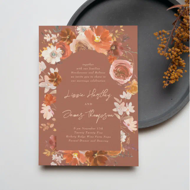 Modern Terracotta Desert Floral Boho Arch Wedding Invitation | Zazzle