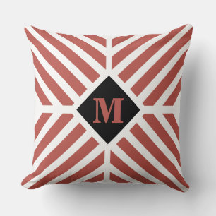 Modern Terracotta Diagonal Stripes Monogram Throw Pillow