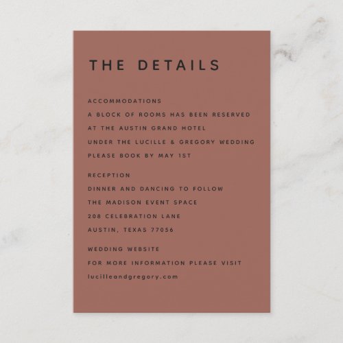 Modern Terracotta Editorial All Caps Enclosure Card
