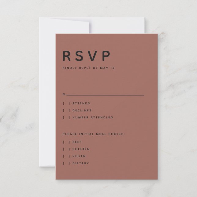 Modern Terracotta Editorial All Caps RSVP Card (Front)