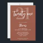 Modern Terracotta Elegant 21st Birthday Invitation<br><div class="desc">A simple modern 21st birthday invitation featuring elegant calligraphy script typography and minimalist design in terracotta and white color.</div>