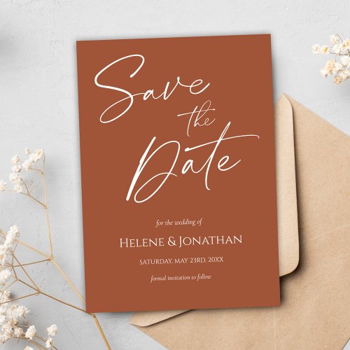 Modern Terracotta Elegant Minimalist Wedding Save The Date