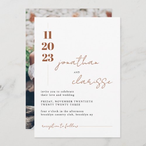 Modern Terracotta Elegant Typography Photo Wedding Invitation