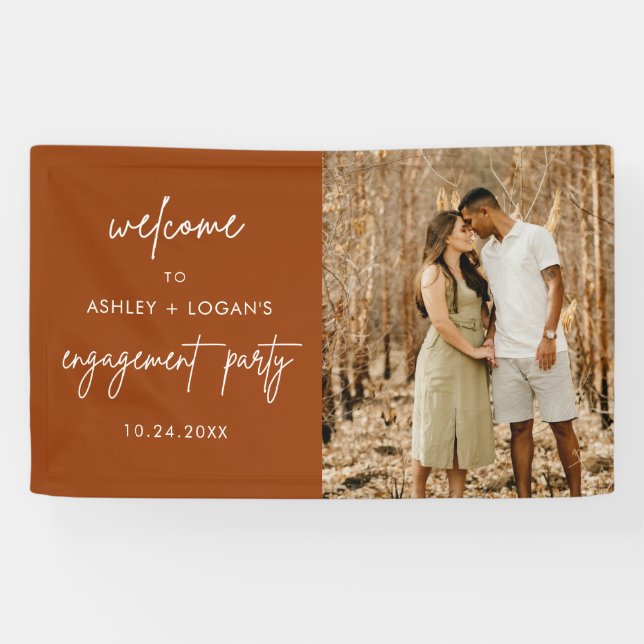 Modern Terracotta Engagement Party Photo Banner (Horizontal)