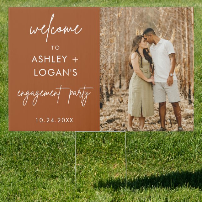 Modern Terracotta Engagement Party Photo Yard Sign (Insitu)