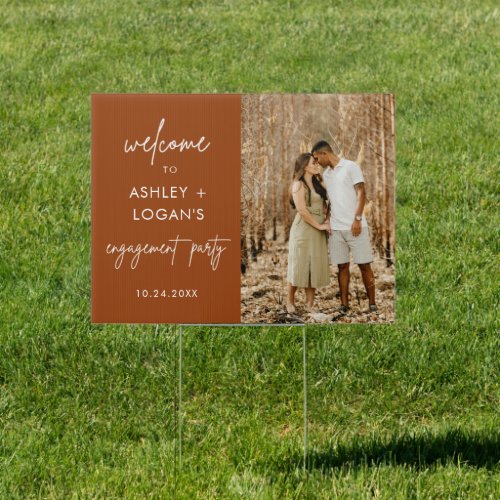 Modern Terracotta Engagement Party Photo Yard Sign