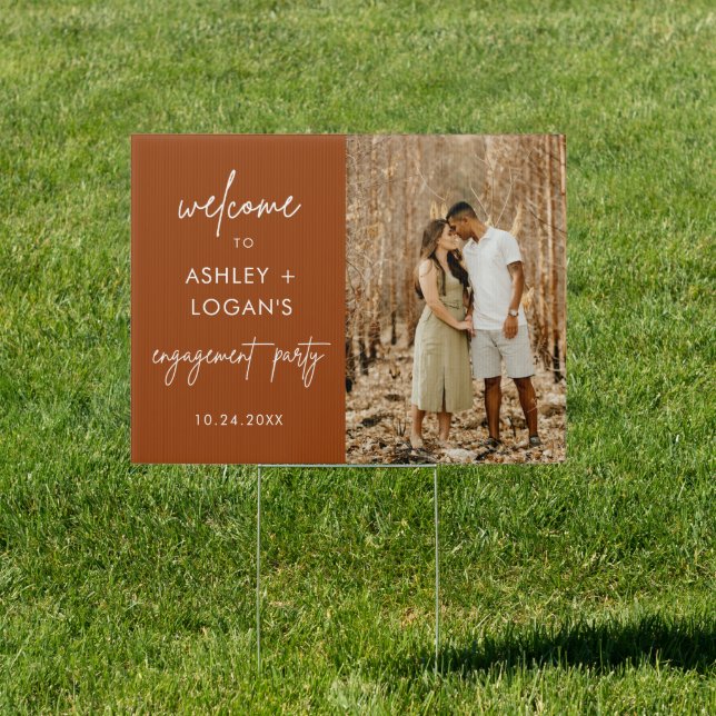Modern Terracotta Engagement Party Photo Yard Sign (Insitu)