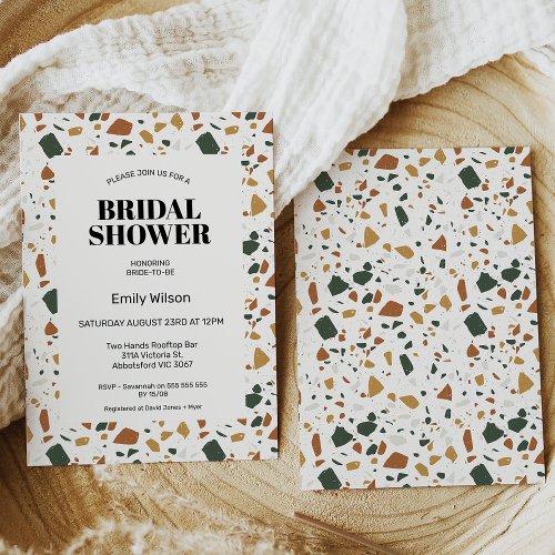 Modern Terracotta Flecks Terrazzo Bridal Shower Invitation