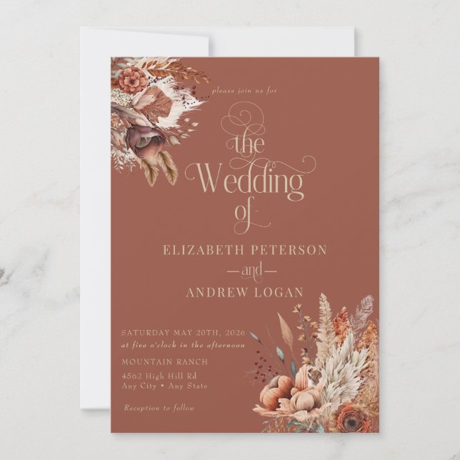 Modern Terracotta Floral  | Fall Flowers Wedding Invitation (Front)