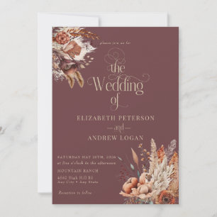 Modern Terracotta Floral Fall Flowers Wedding Invitation