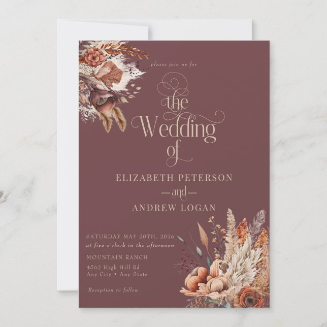 Modern Terracotta Floral  | Fall Flowers Wedding Invitation (Front)