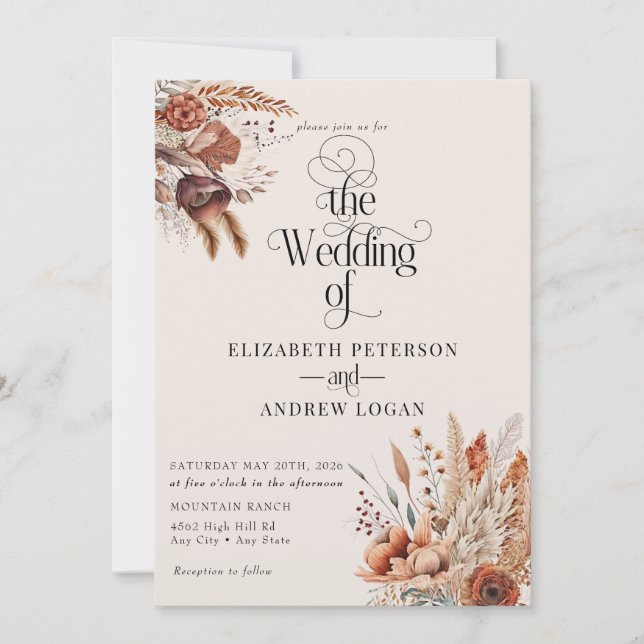 Modern Terracotta Floral  | Fall Flowers Wedding Invitation (Front)