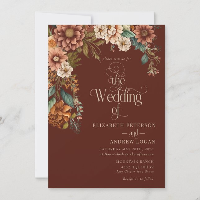 Modern Terracotta Floral  | Fall Flowers Wedding Invitation (Front)