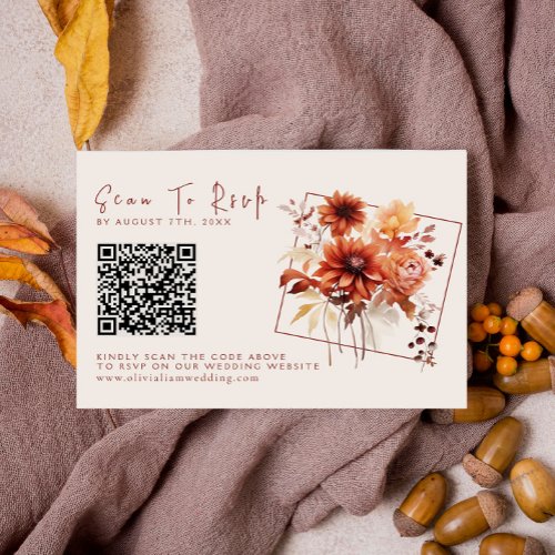 Modern Terracotta Floral Fall QR Code Wedding RSVP Card