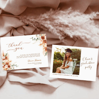 Modern Terracotta Floral Graduation Thank You