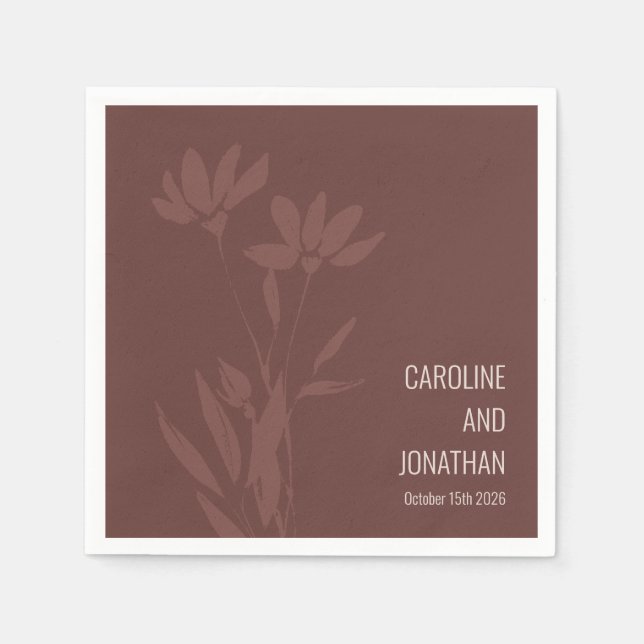 Modern Terracotta Floral Line Art Wedding Custom  Napkins (Front)