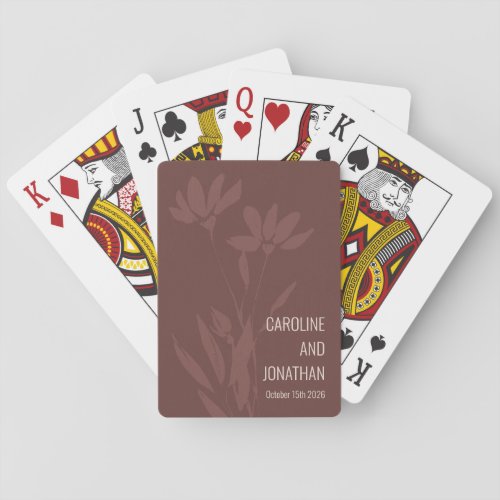 Modern Terracotta Floral Line Art Wedding Custom  Poker Cards