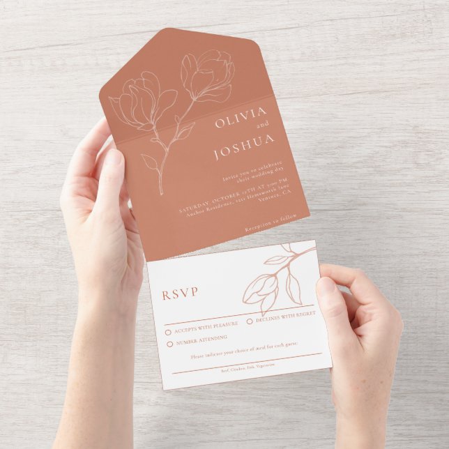 Modern Terracotta Floral Wedding All In One Invitation (Tearaway)
