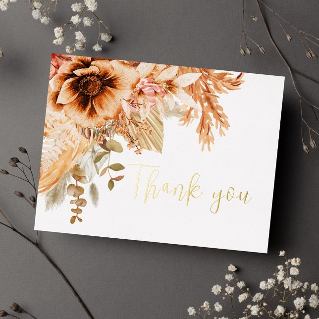 Modern Terracotta Floral Wedding Thank You Foil Holiday Postcard (Modern Terracotta Floral Wedding Thank You Foil Holiday Postcard)