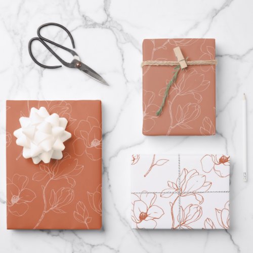 Modern Terracotta Floral Wedding Wrapping Paper Sheets
