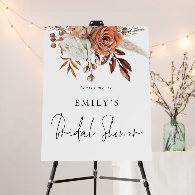 Modern Terracotta Florals Welcome Bridal Shower  Foam Board (In Situ (Stand))