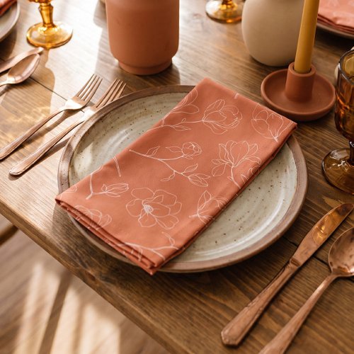Modern Terracotta Flower Fall Wedding Cloth Napkin