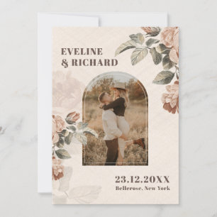 Modern Terracotta flowers arch sage green leaves Invitation