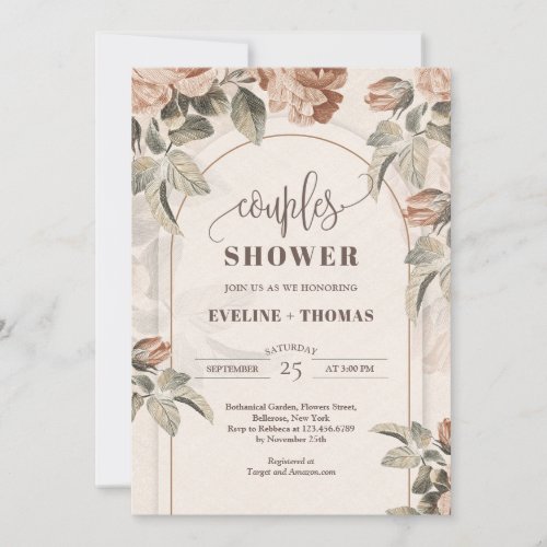 Modern Terracotta flowers sage arch couples shower Invitation