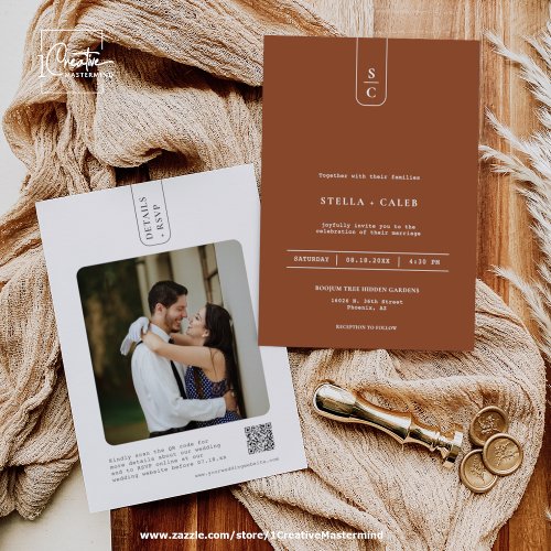 Modern Terracotta Geometric Boho Arch QR Code Fall Invitation