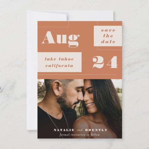 Modern Terracotta Geometrics with Bold Text Photo Save The Date