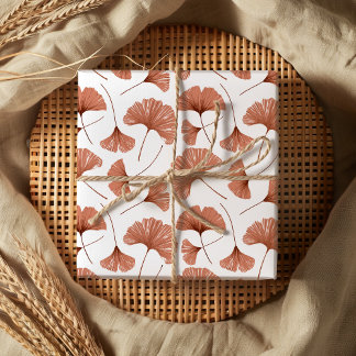 Modern Terracotta Ginkgo foliage Wrapping Paper Sheets