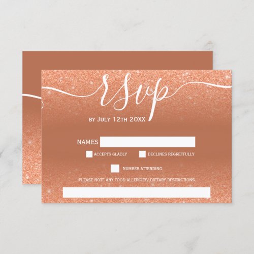 Modern terracotta glitter ombre rsvp wedding