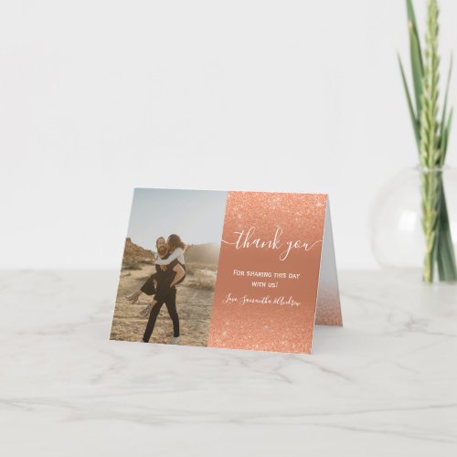 Modern terracotta glitter ombre wedding thank you card