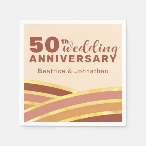 Modern terracotta  Gold 50th Wedding Anniversary Napkins