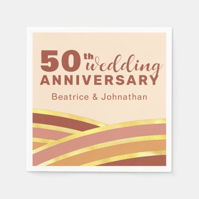 Modern terracotta & Gold 50th Wedding Anniversary Napkins (Front)