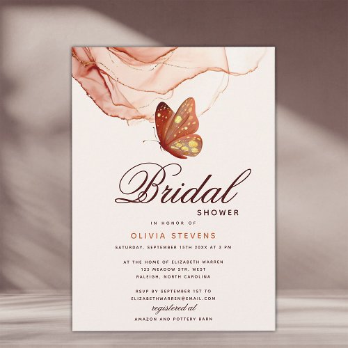 Modern Terracotta Gold Butterfly Bridal Shower Invitation