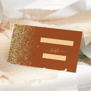 Modern Terracotta Gold Glitter Wedding Place Card
