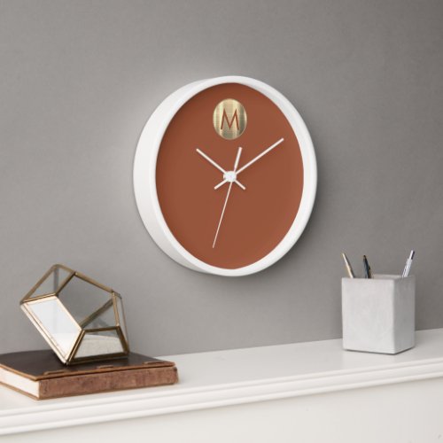 Modern Terracotta Gold Monogram Clock