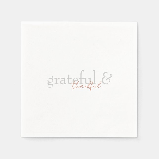 Modern Terracotta & Green Grateful Thankful II Napkins (Front)