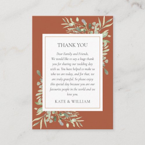 Modern Terracotta Greenery Wedding Thank You Place Card