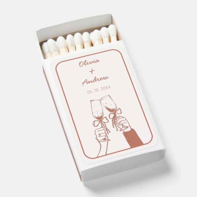 Modern Terracotta Hand Drawn Handwritten Wedding Matchboxes (Front Open)