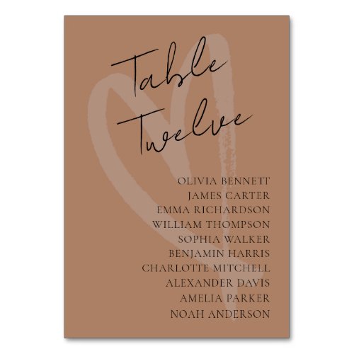 Modern Terracotta &amp; Heart Wedding  Table Number