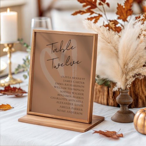 Modern Terracotta &amp; Heart Wedding  Table Number