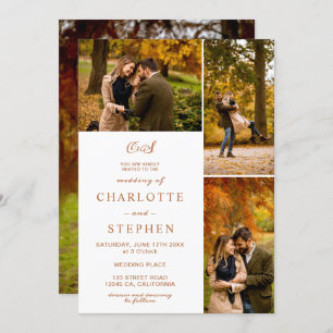 Modern terracotta initials 4 photos grid wedding invitation
