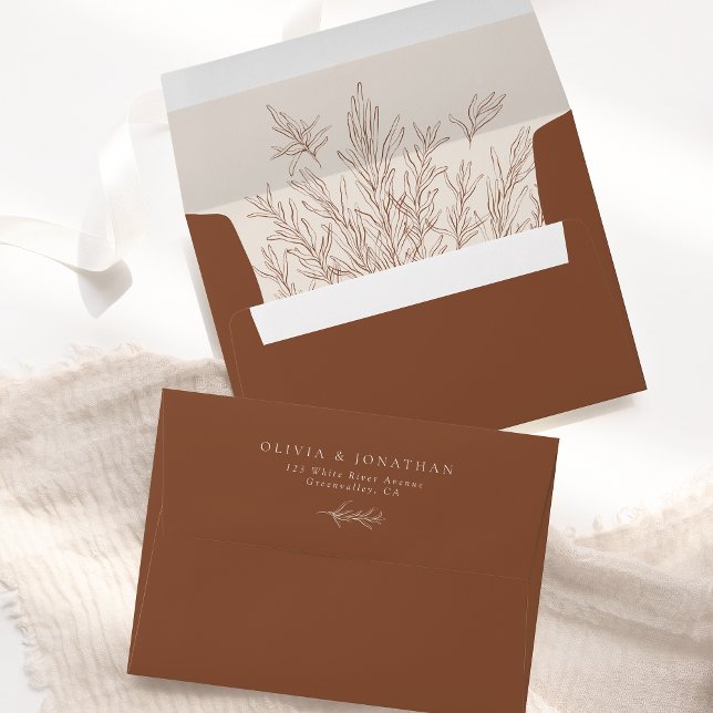 Modern Terracotta Ivory Minimal Leaves Envelope (Creator Uploaded)