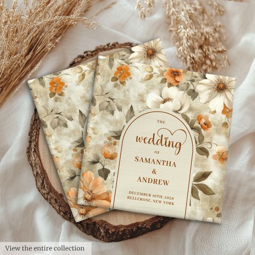 Modern Terracotta Ivory Olive Sage Floral Wedding Cloth Napkin