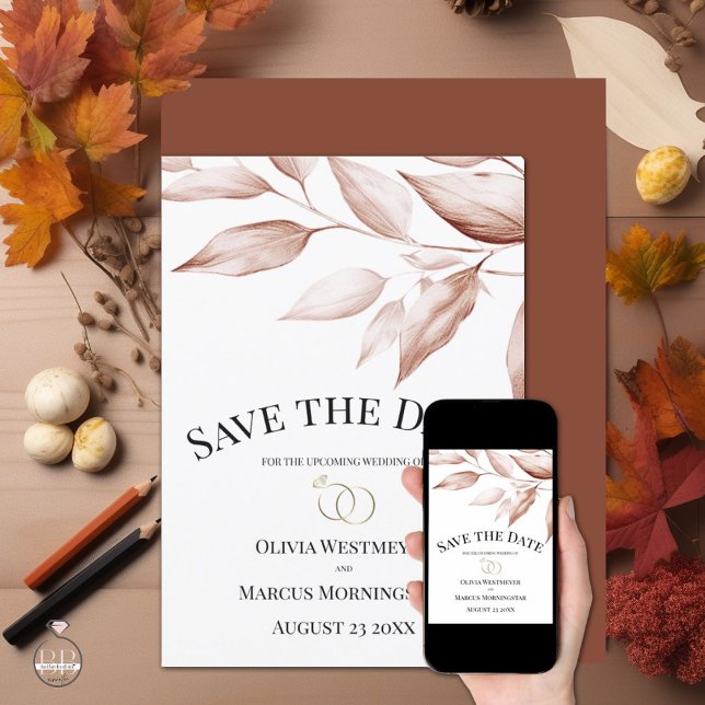 Modern Terracotta Leaf Sketch Invitation (Creator Uploaded)