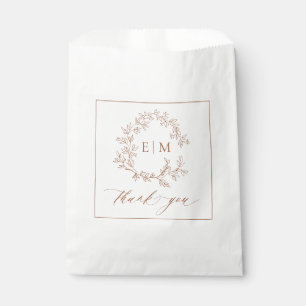 Modern Terracotta Leafy Crest Monogram Wedding Favor Bag