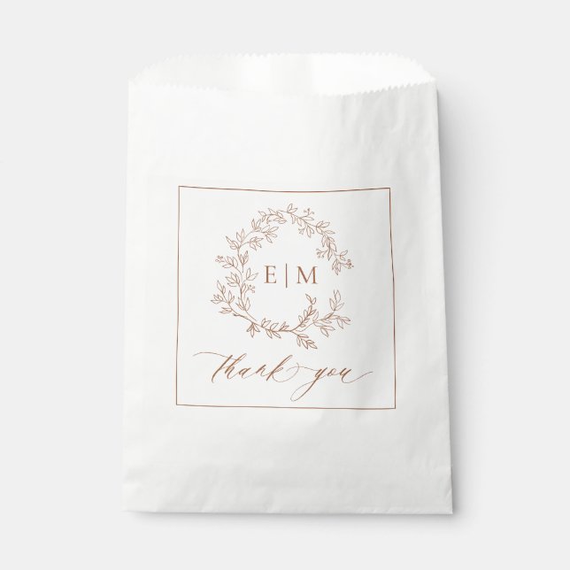 Modern Terracotta Leafy Crest Monogram Wedding Favor Bag (Front)